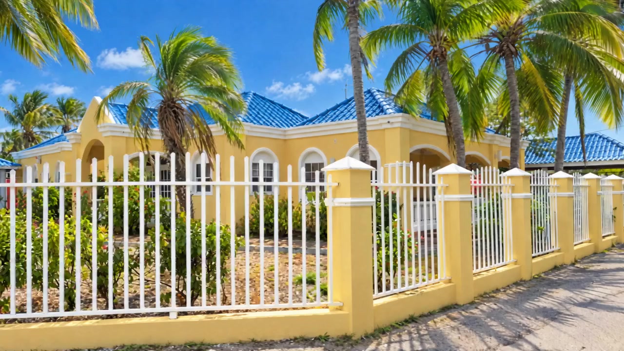 The side of the villa with arched windows and garden